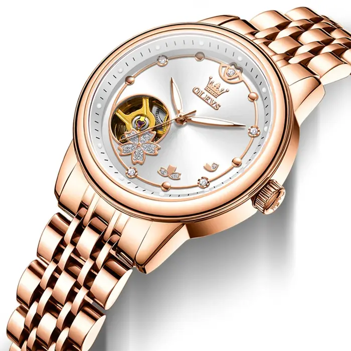 Or Rose vin rouge luxe décontracté dames montre-bracelet étanche automatique mécanique femme montre élégante mode femmes montres