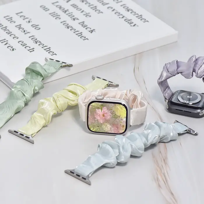 Bracelet chouchou élastique en soie glacée pour Apple Watch S10/11 42/46mm 7 8 9 45/41mm 6 5 4