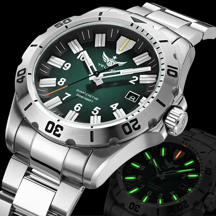YELANG V1036S 42mm hommes montre à Quartz lumineux 10 ans Lithium suisse RONDA 715-Li mouvement 30ATM 300m étanche Style militaire