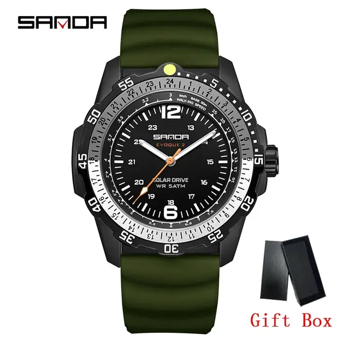 Montre solaire de luxe pour homme SANDA, cadran à quartz créatif, aiguilles lumineuses, étanche, mon