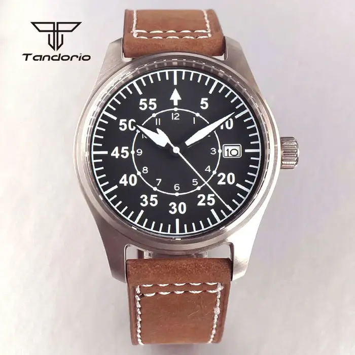 Tandorio 39mm pilote montre automatique de plongée pour hommes AR saphir Miyota8215/PT5000 Movt montre-bracelet mécanique en acier 20BAR vert Lume
