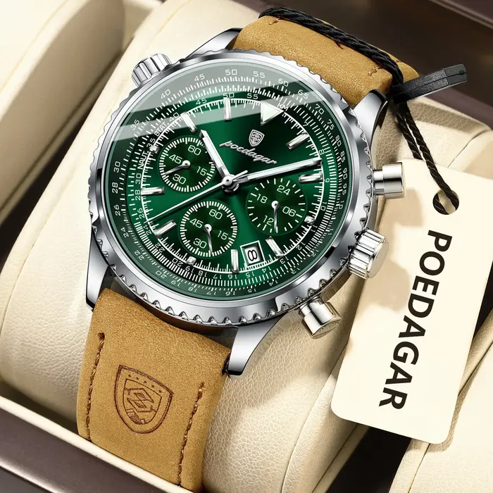 POEDAGAR montre pour hommes d'affaires de luxe étanche lumineux Date chronographe en cuir homme horloge mode montres