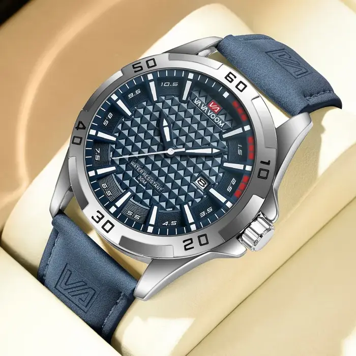 VA VA VOOM hommes Sport décontracté militaire Quartz calendrier montre-bracelet pour homme d'affaires en cuir étanche mâle horloge Relogio Masculin