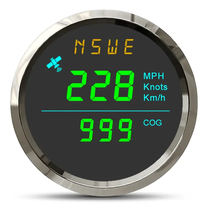 Compteur de vitesse GPS numérique étanche 52MM avec antenne GPS KMH MPH noeuds COG GPS pour voiture marine moto vert rouge blanc LED