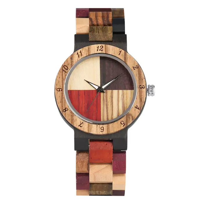 Bracelet en bois montre-Bracelet à Quartz pour femme 4 couleurs cadran mixte naturel entièrement