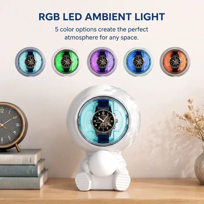 Remontoir de montre Spaceman avec lumière ambiante LED RGB, anti-magnétique, agitateur automatique de montre