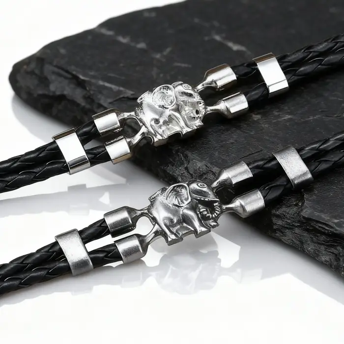 Bracelet en cuir noir d'éléphant Vintage pour hommes