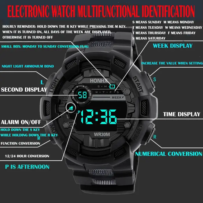 Montre de sport numérique étanche pour homme