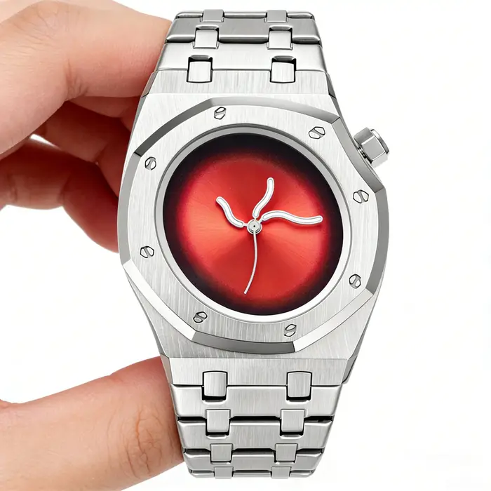 Montre à quartz pour homme, 1 pièce, élégante et luxueuse pour les affaires et les loisirs, coque irrégulière, bracelet en acier inoxydable, montre à quartz pour homme