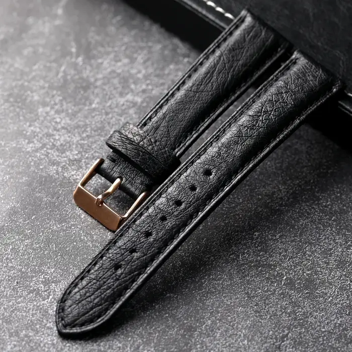 Bracelet noir en cuir d'autruche sud-africain fait à la main 18 19 20 21 22MM