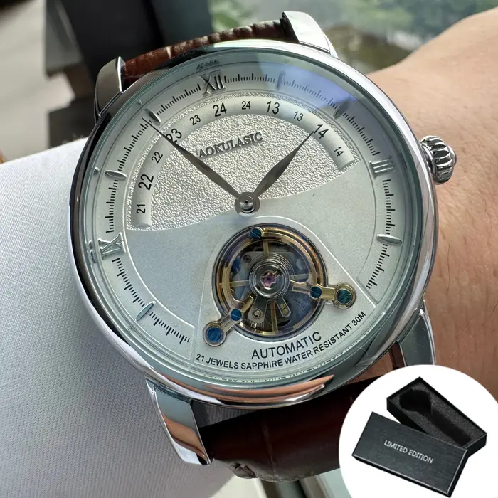 Montres pour hommes AOKULASIC, marque haut de gamme, montre mécanique automatique squelette tourbill
