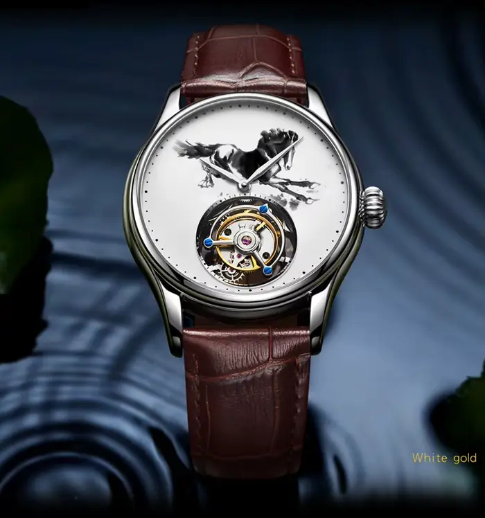 AESOP Tourbillon montre squelette pour hommes Double face pierres précieuses verre boîtier en acier fin étanche montres