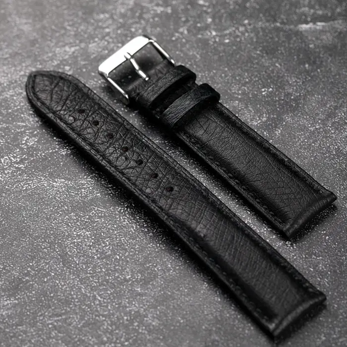 Bracelet noir en cuir d'autruche sud-africain fait à la main 18 19 20 21 22MM