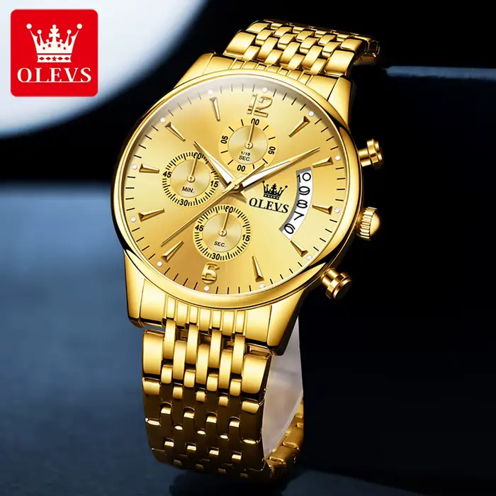 OLEVS marque de luxe montre à Quartz en or pour hommes en acier inoxydable étanche Sport multifonction chronographe