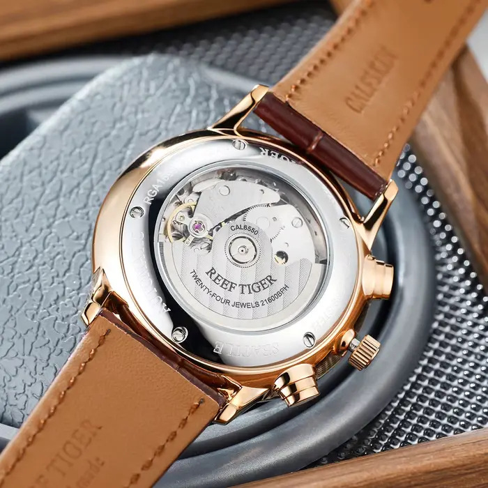 Reef Tiger RT montre pour hommes de luxe cadran blanc montre-bracelet mécanique multifonction Relogio Masculino RGA1699