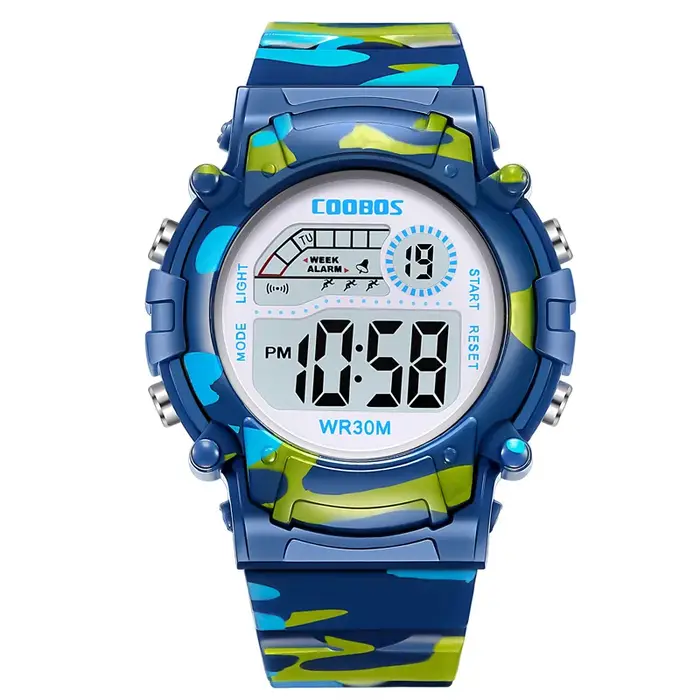 COOBOS enfants montre bleu marine Camouflage enfants montre Sport LED montre numérique étanche montres lumineuses pour étudiant garçons filles