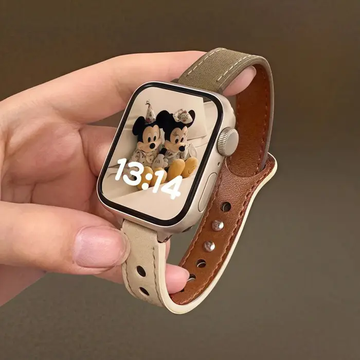 Bracelet en cuir Silm pour Apple Watch, 46mm 42mm 40mm 38mm 41mm 44mm 45mm 49mm, bracelet fin iWatch
