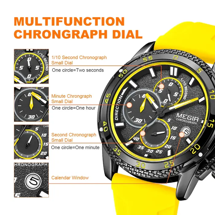 MEGIR montre pour hommes de luxe mode militaire Sport montre-bracelet pour homme étanche lumineux bracelet en Silicone Quartz chronographe 2211