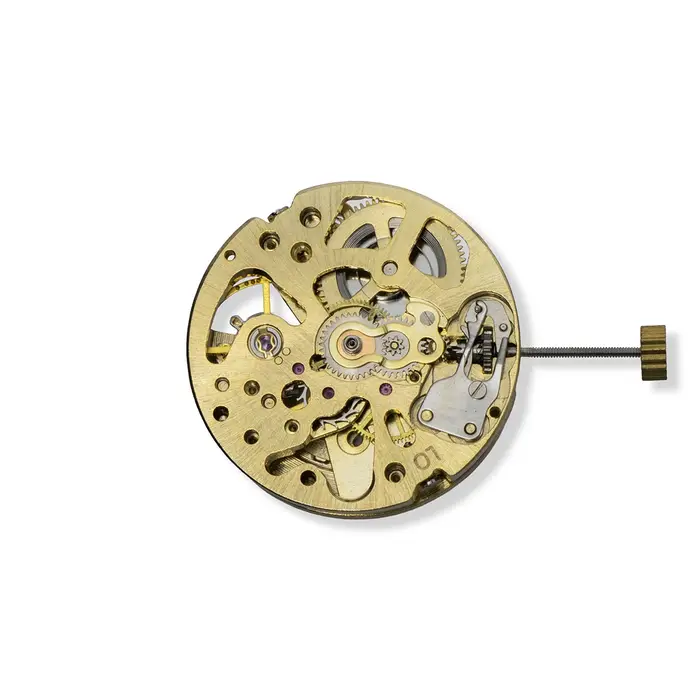 Mouvement de montre squelette doré 27 mm, mouvement mécanique automatique à calendrier simple, régla