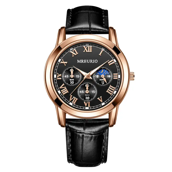 2025 montre pour hommes chronographe Phase de lune motif lumineux haut de gamme Sport homme montre-bracelet en cuir