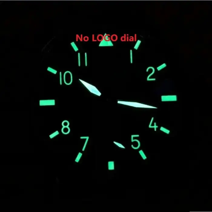 38.9mm 6498 cadran noir couleur pistolet aiguilles de montre numéro blanc vert lumineux adapté au mouvement ETA6498 ST3621 peut être personnalisé1