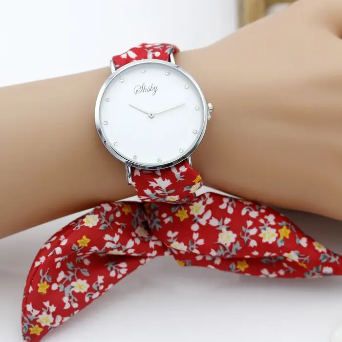 Shsby-Montre-bracelet fleurie pour femmes, bracelet en tissu argenté, de haute qualité, pour filles