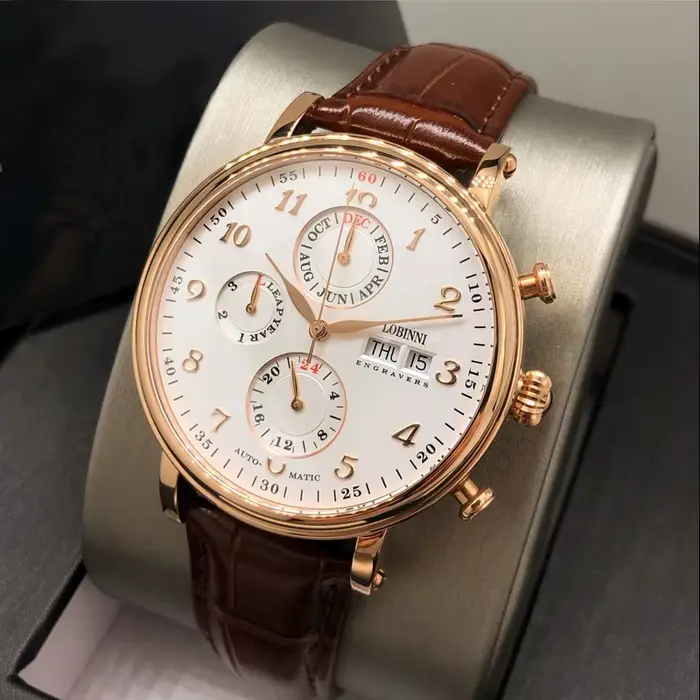 Montres pour hommes suisse LOBINNI marque de luxe calendrier perpétuel multi-fonction mouette automatique mécanique saphir L13019-6
