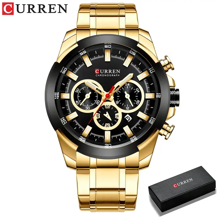 CURREN montre chronographe pour hommes 48mm grand cadran avec bracelet en acier inoxydable triple so