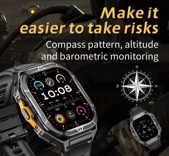 Nouvelle Montre Connectée GPS 2026 Étanche 5ATM avec Carte Hors Ligne Intégrée et Boussole, Montre de Sport Militaire, 170+ Modes Sportifs, Smartwatch de Natation pour Hommes