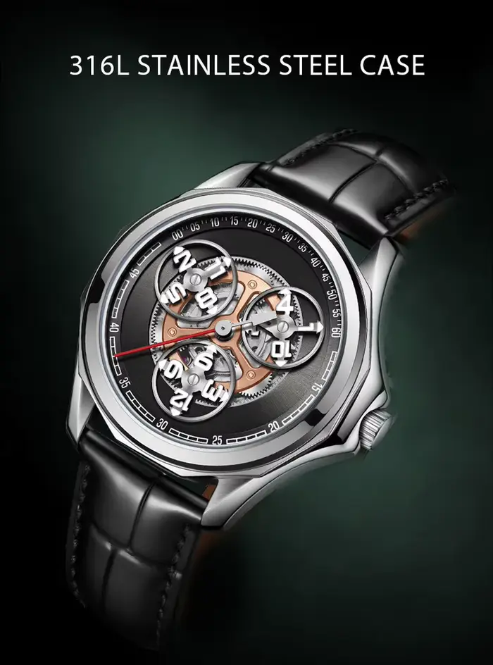 OBLVLO hommes montre automatique 42MM mode mécanique montre-bracelet lumineux rotatif petite étoile roue cadran