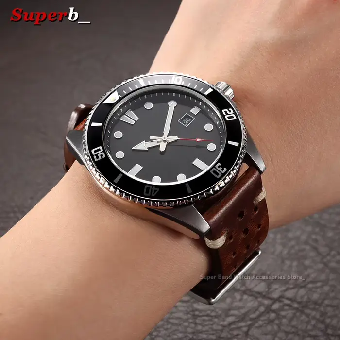 Bracelet de montre en cuir huilé marron vintage à dégagement rapide 20mm 22mm