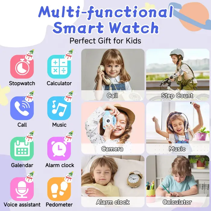 Nouvelle Montre Connectée Enfant 2026 1.83'' HD Appel Bluetooth Partenaire d'Étude Lecteur de Musique Multilingue Mini Jeux Calculatrice Cadeau d'Anniversaire