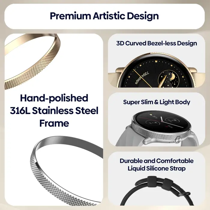 Zeblaze-Montre intelligente GTR 3 Pro Fitness et Wellness pour femme, écran AMOLED, acier inoxydable