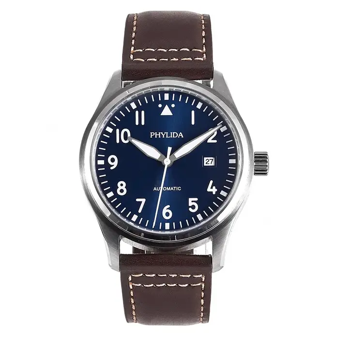 PHYLIDA-Montre Pilote Cadran Bleu, existent, Verre Saphir Bombé, Bracelet Cuir group, Petit Prince, 