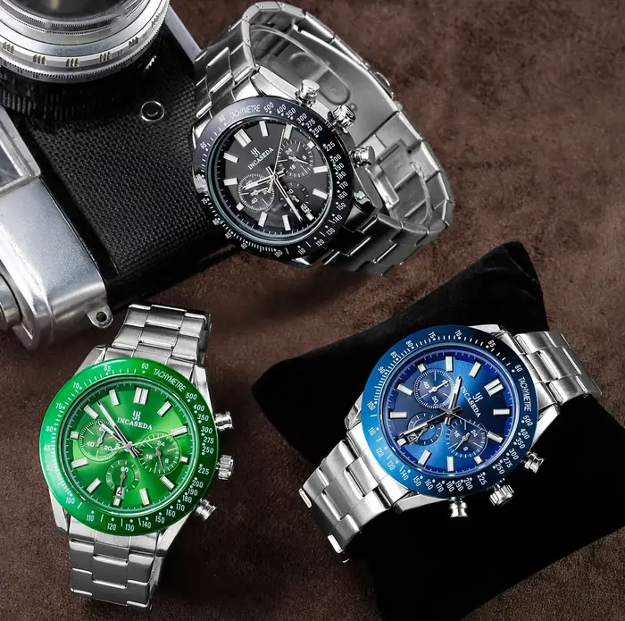 INCASEDA hommes montres marque de luxe bracelet en Silicone étanche Sport Quartz chronographe montre militaire