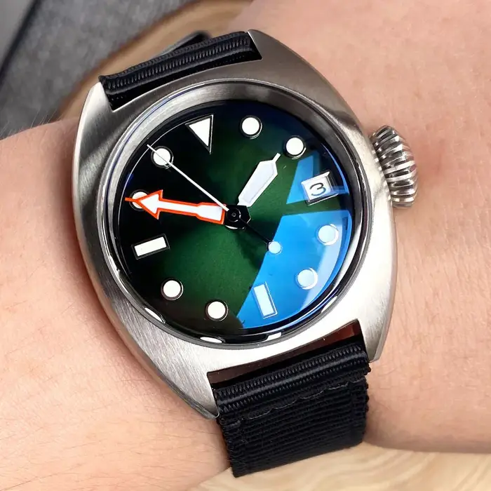 Tandorio 36mm montre automatique mécanique militaire hommes NH35 8215 PT5000 AR dôme saphir Sunburst vert/rouge/bleu grande couronne Sport