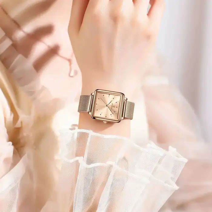 POEDAGAR carré mode dames montre étanche en acier inoxydable maille montre pour femme élégante femme