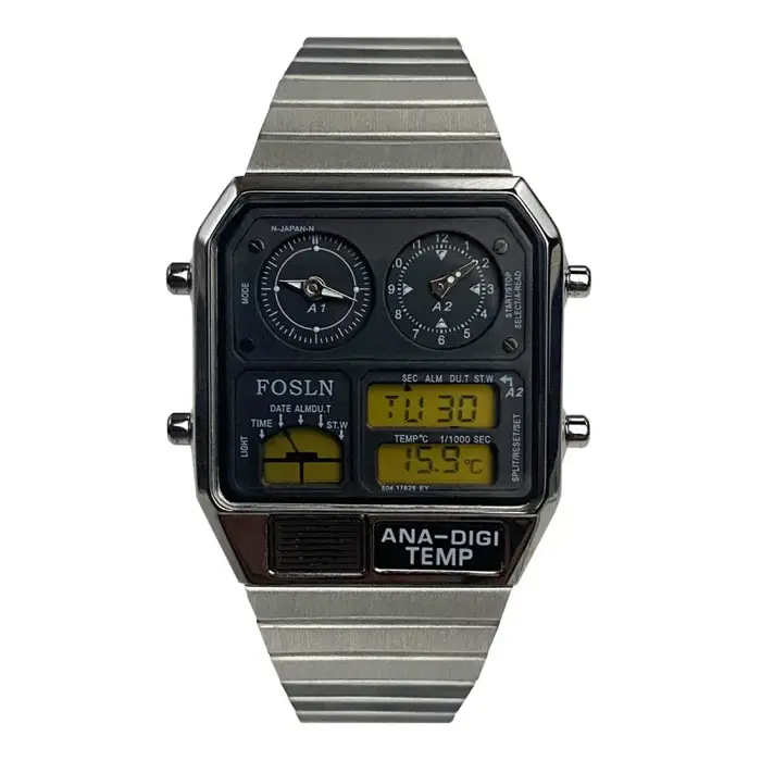 Montre électronique rétro avec affichage électronique et affichage du pointeur, diamètre 33mm, épais