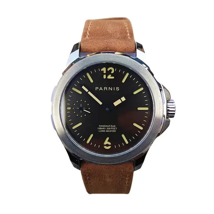 Montre mécanique à remontage manuel Parnis, style ingénieur, mouvement Seagull ST36, pour homme, grand cadran, superluminescente, étanche