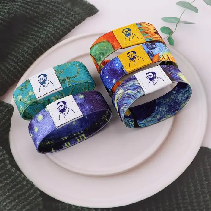 Bracelets à large bande pour hommes et femmes, style de peinture à l'huile Van Gogh classique, bracelet commandé, accessoires de mode