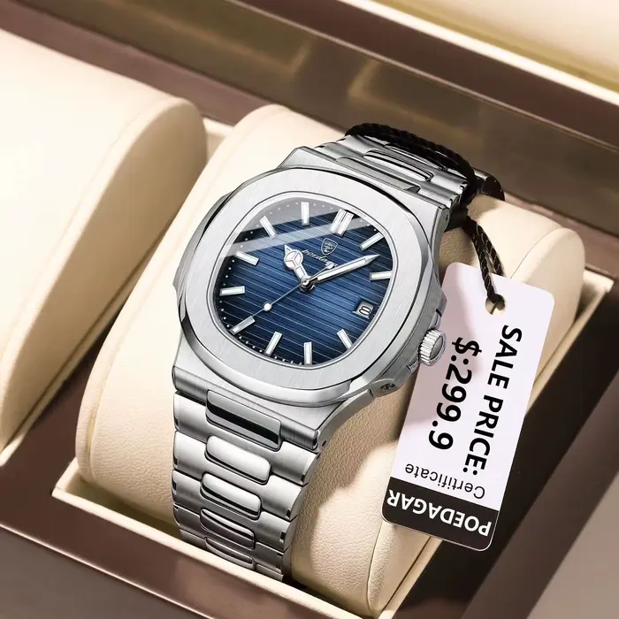 POEDAGAR marque de luxe hommes montre-bracelet à Quartz en acier inoxydable étanche lumineux Date ho