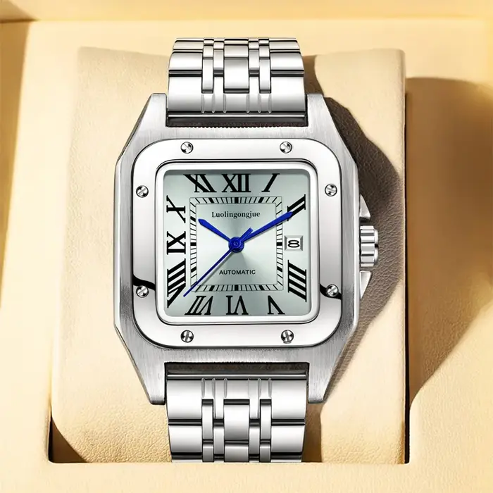 Montre mécanique automatique carrée de luxe haut de gamme pour hommes