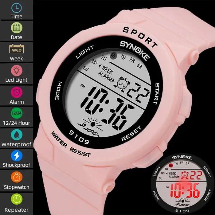 Synoke-Montre-bracelet numérique LED étanche pour femme