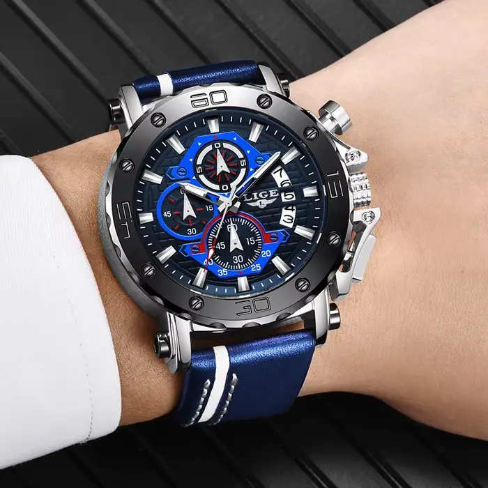2025 LIGE nouvelles montres pour hommes Top marque de luxe grand cadran montre à Quartz militaire en cuir étanche Sport montre-bracelet Relogio Masculino