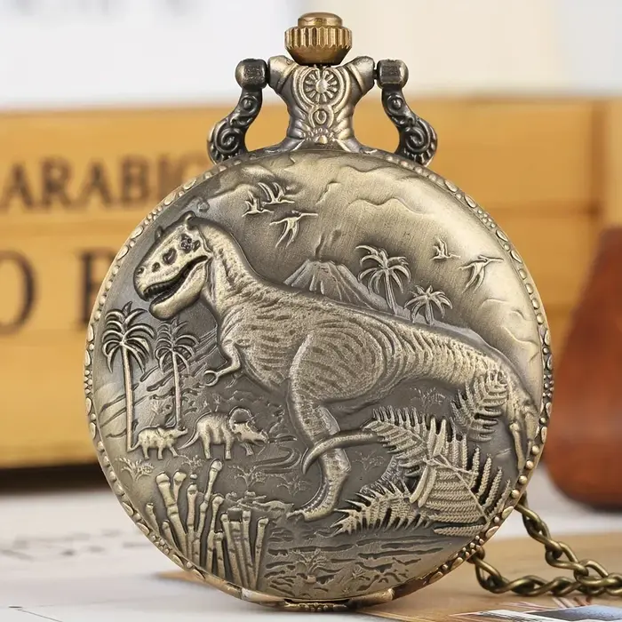 Montre de poche en quartz dinosaure en bronze, pendentif cadeau pour garçons