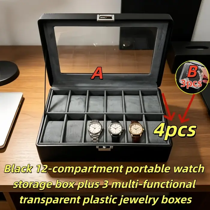 Boîte à montres en cuir de luxe à 12 emplacements avec serrure