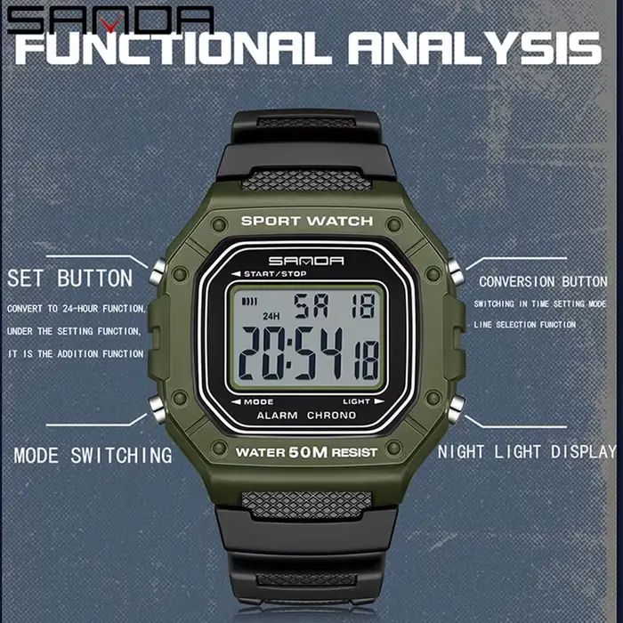SANDA 2156 mode hommes montre militaire résistant à l'eau Sport montres armée grand cadran Led montr