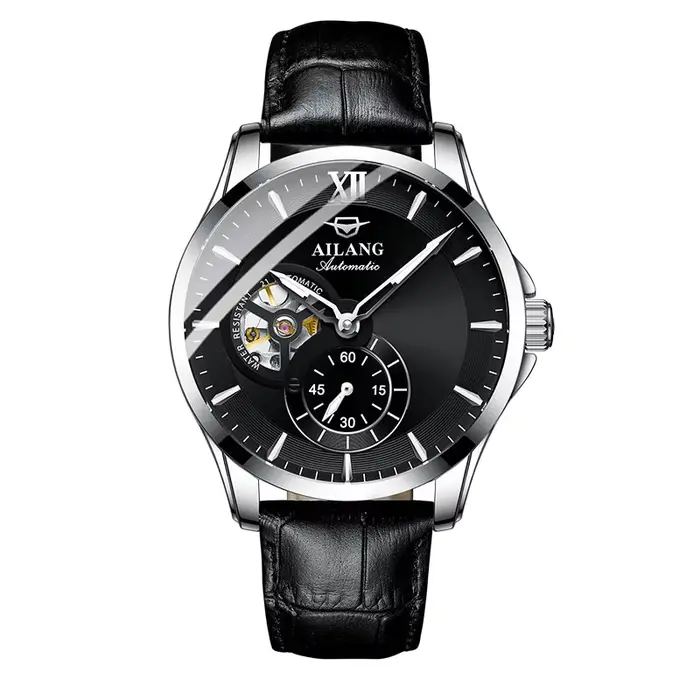 Nouvelle Montre Squelette Étanche Tendance en Cuir Véritable Lumineuse 3 Bar AL8627 AILANG Luxe Mécanique Automatique