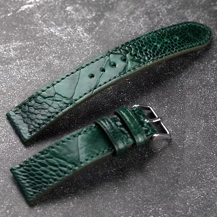 Bracelet de montre en cuir de pied d'autruche fait à la main bleu vert 18 19 20 21 22MM