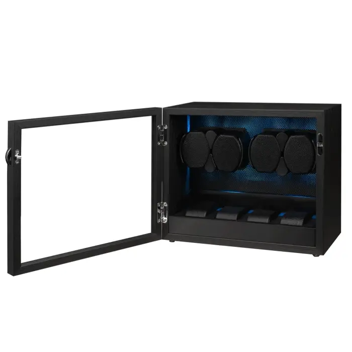 Embers Watch Winder 2 4 8 Boîte de rangement pour montres en bois noir avec moteur silencieux et rétroéclairage